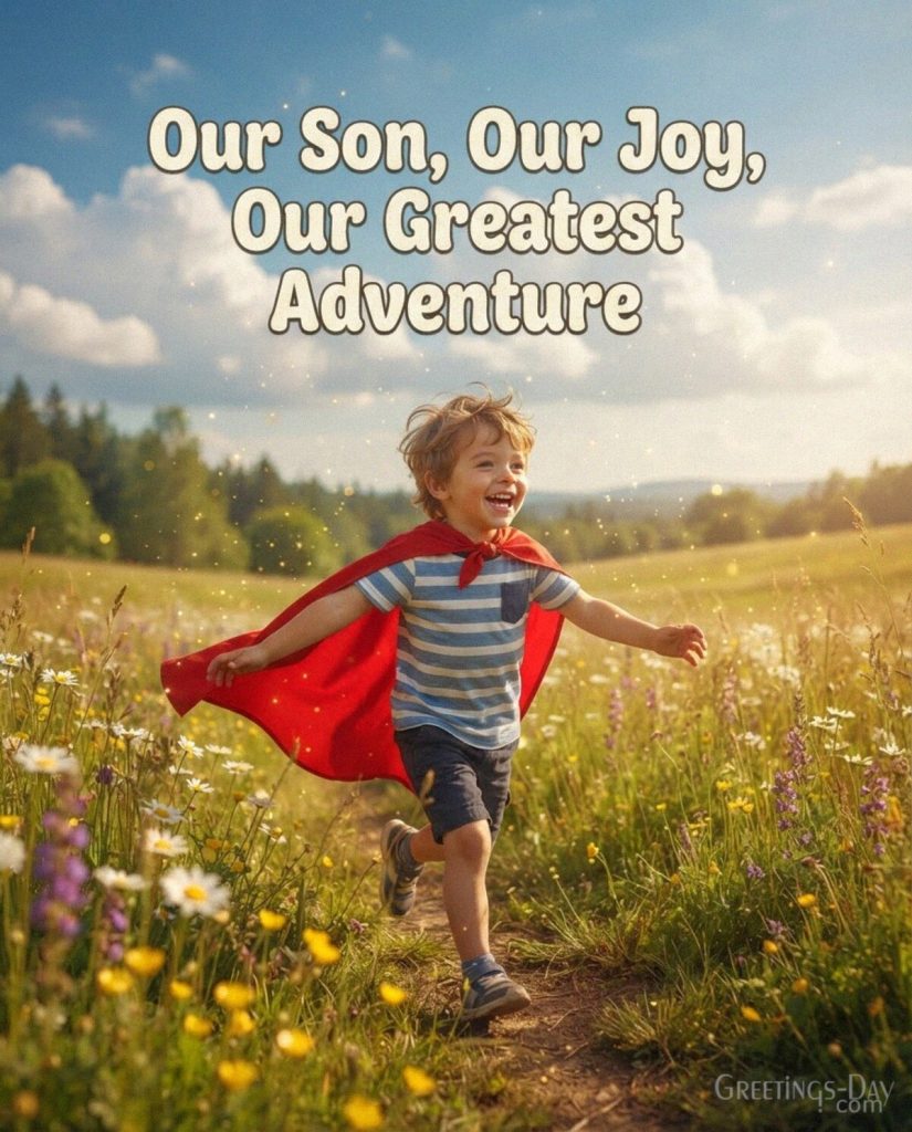 Joyful National Sons Day greeting for a little boy with the message Our Son