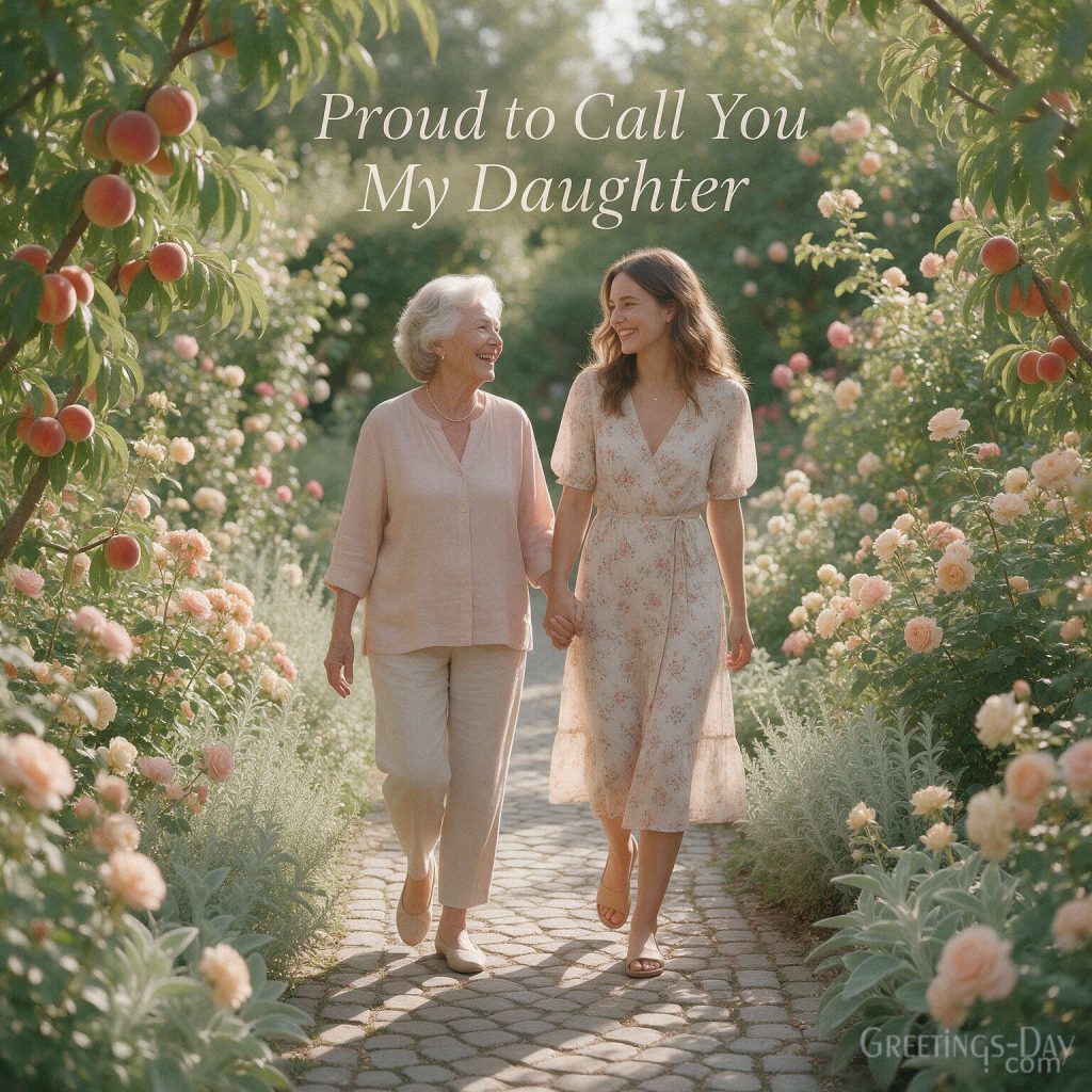 Proud mother’s National Daughters Day card reading “Proud to Call You My Daughter” with an elegant family-inspired design. with the text 