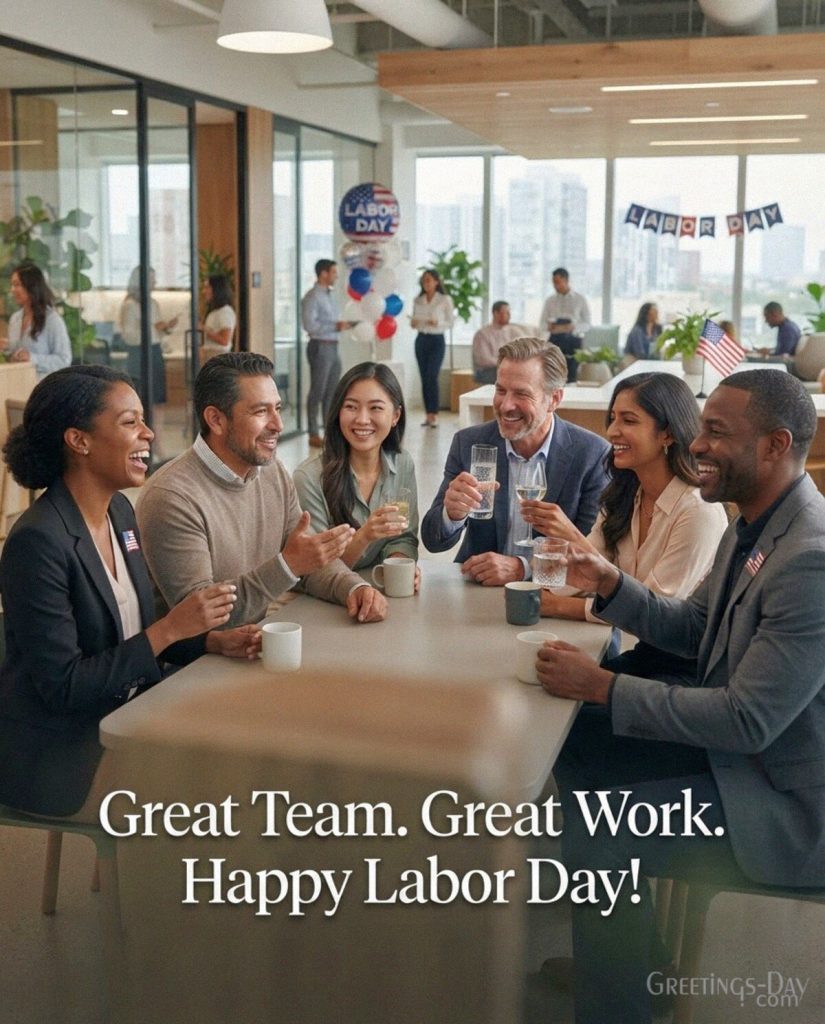 Relaxing Labor Day card with lakeside sunset and “Relax. Recharge. Enjoy Labor Day.” weekend message with the text