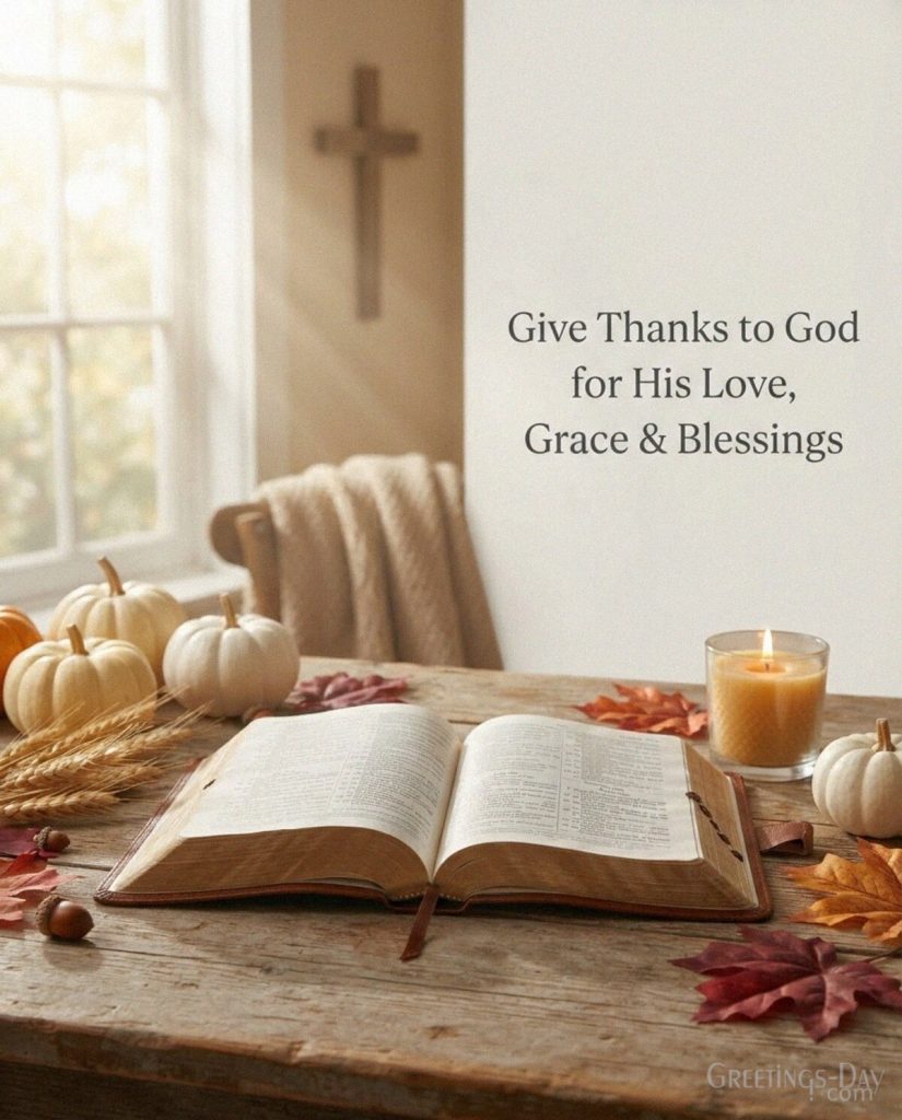 Religious Thanksgiving blessing with Bible