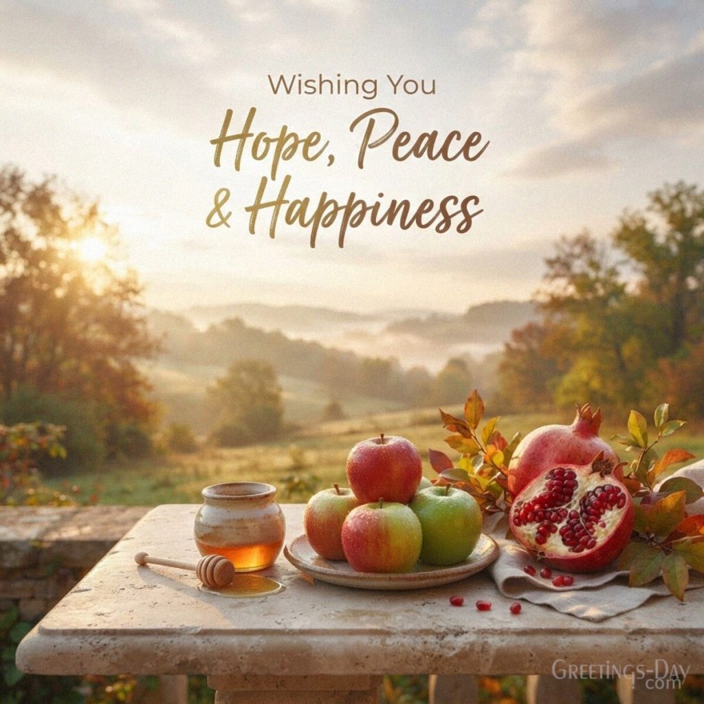 Rosh Hashanah greeting image with a peaceful sunrise and the heartfelt wish “Wishing You Hope