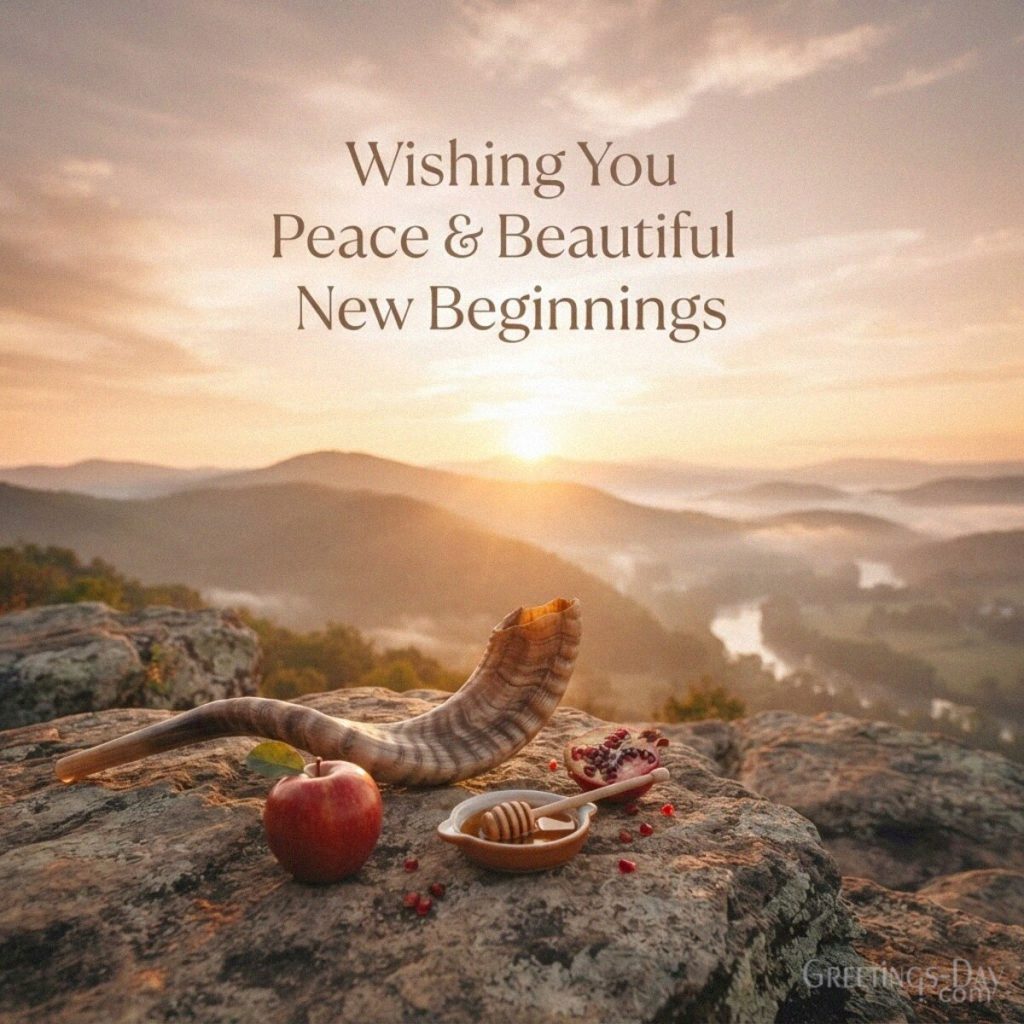 Rosh Hashanah wishes for peace and new beginnings with a shofar