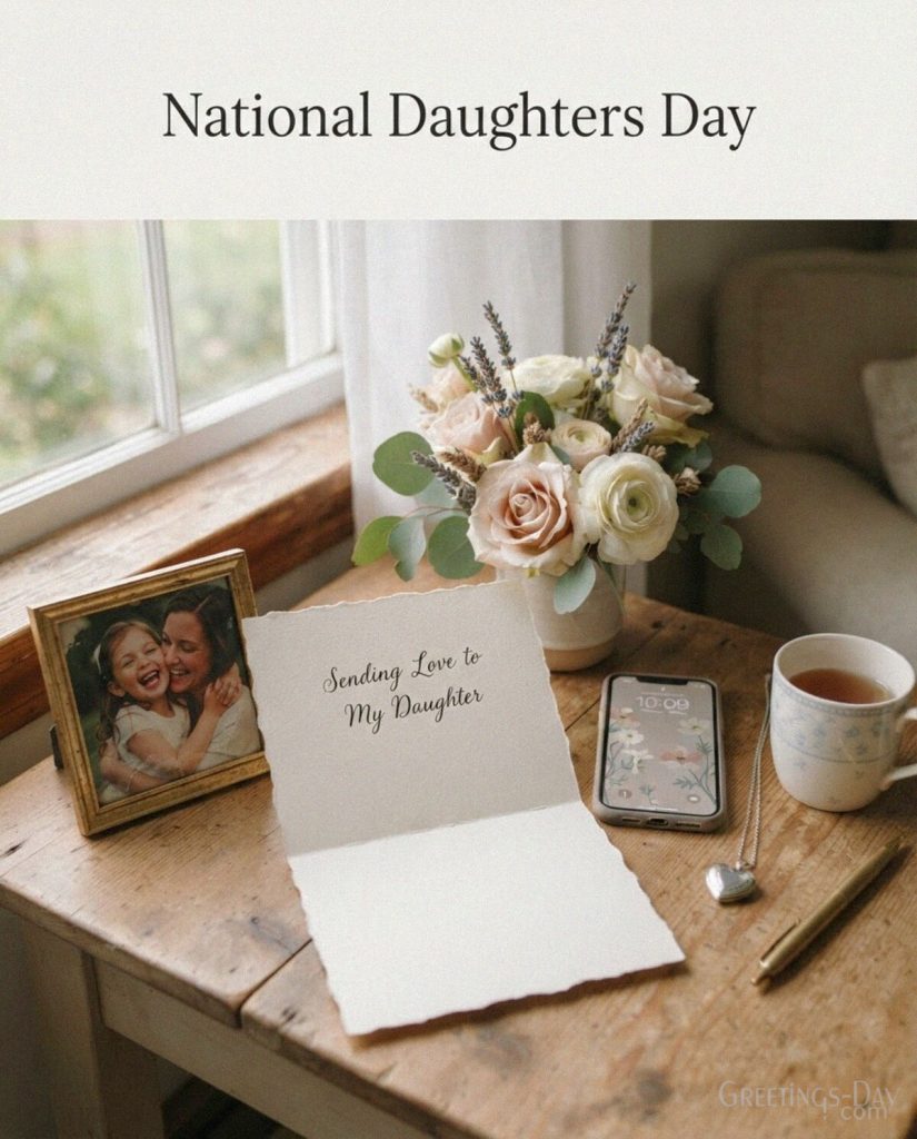 Heartfelt long-distance message reading “Sending Love to My Daughter” with flowers