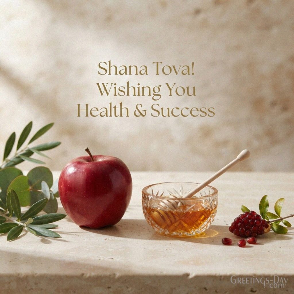 Shana Tova wishes for coworkers with an elegant modern Jewish New Year design featuring wishes for health and success. with the text 