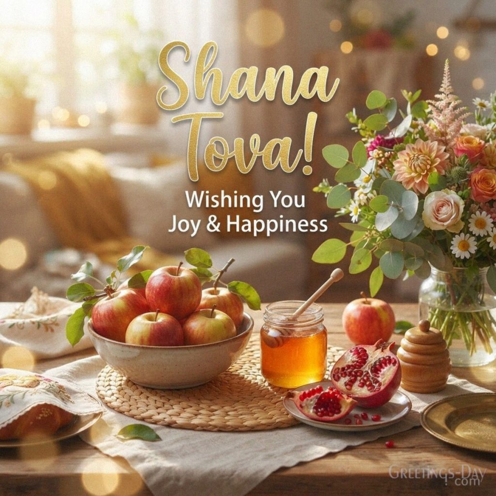 Shana Tova wishes for friends featuring apples