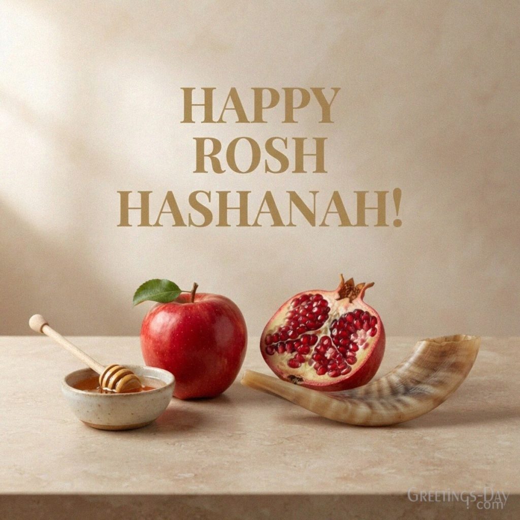 Short Happy Rosh Hashanah wishes image with apple