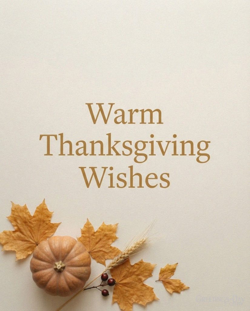 Short Thanksgiving wishes with elegant minimalist fall decor featuring “Warm Thanksgiving Wishes” with the text 