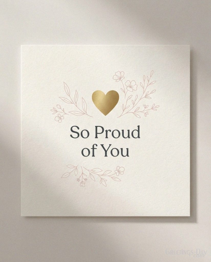 Short proud message for a daughter reading “So Proud of You” on a modern National Daughters Day greeting card. with the text 