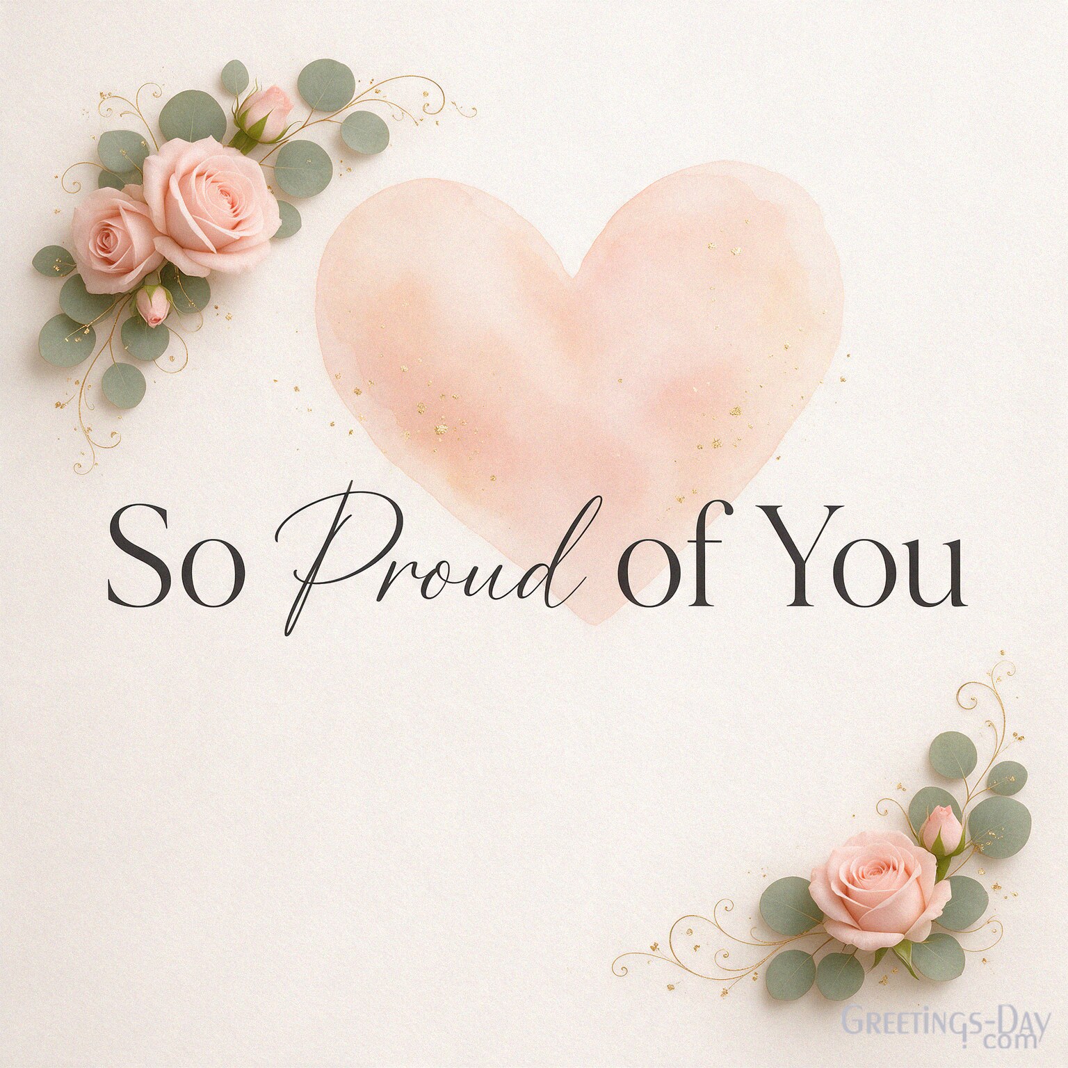 Short inspirational daughter quote “So Proud of You” with a minimalist watercolor heart and pink flowers. with the text "So Proud of You"