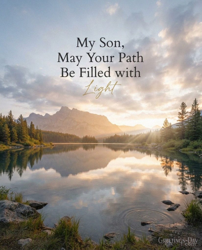 Inspirational blessing for a son saying May Your Path Be Filled with Light with the text 