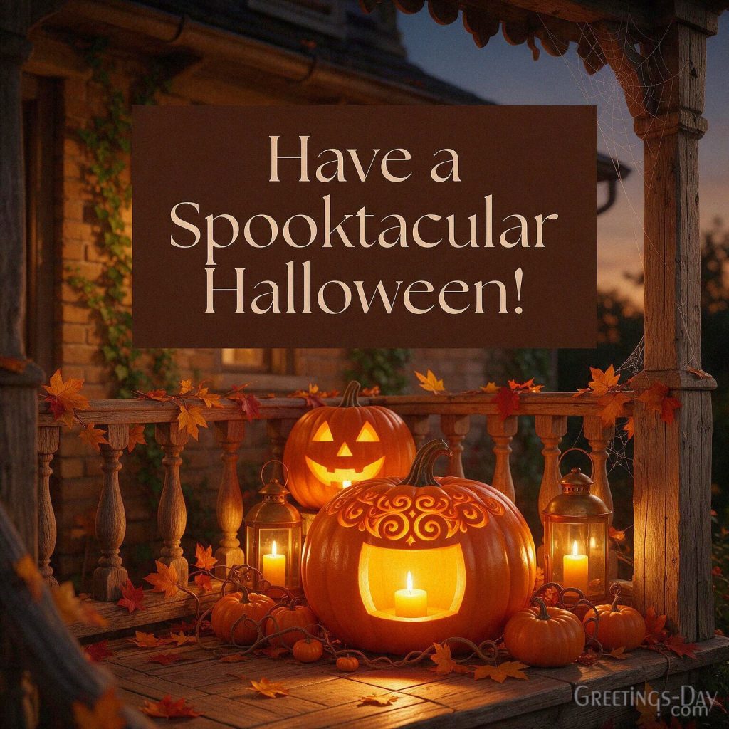 Have a Spooktacular Halloween greeting with carved pumpkins