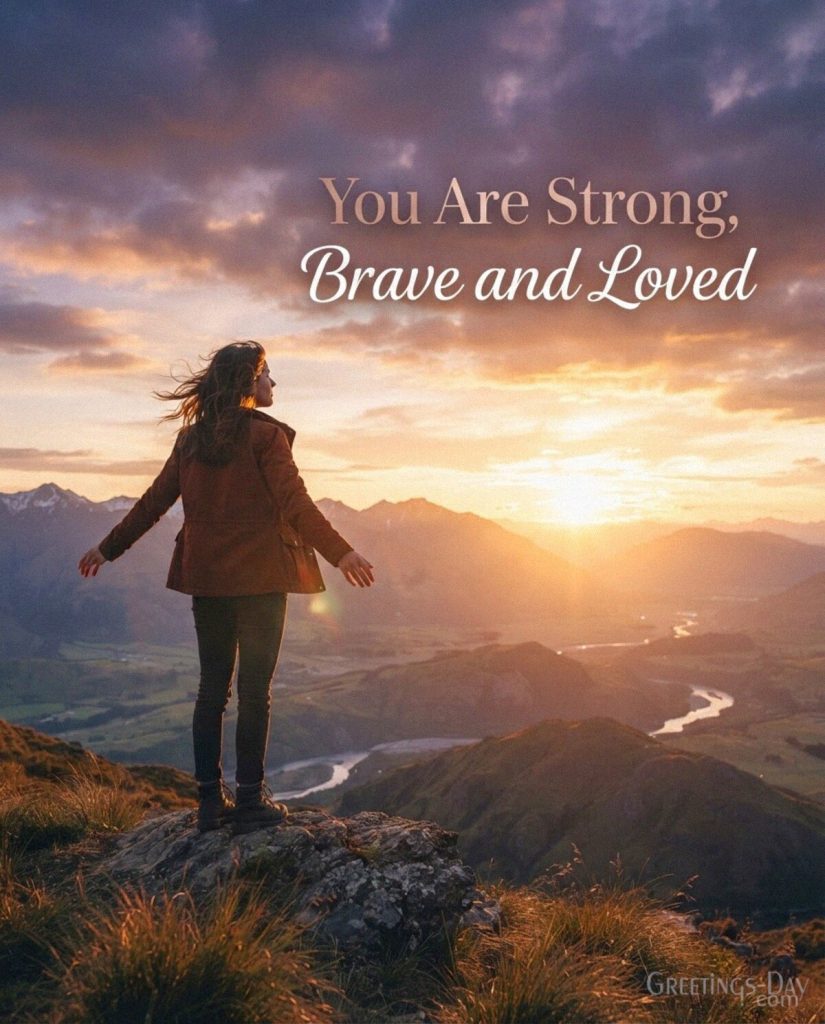 Inspirational National Daughters Day card with a sunrise and the words “You Are Strong