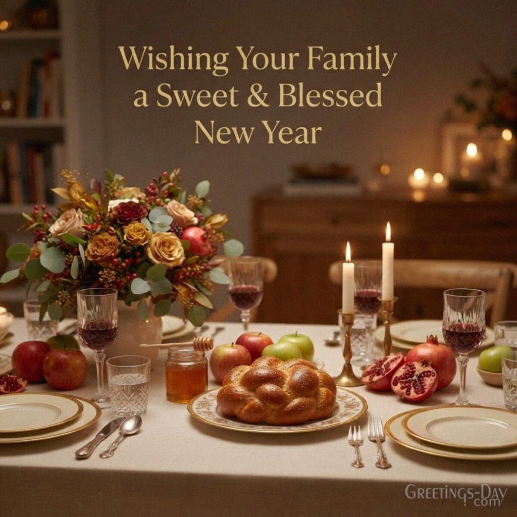 Rosh Hashanah family greeting card featuring challah