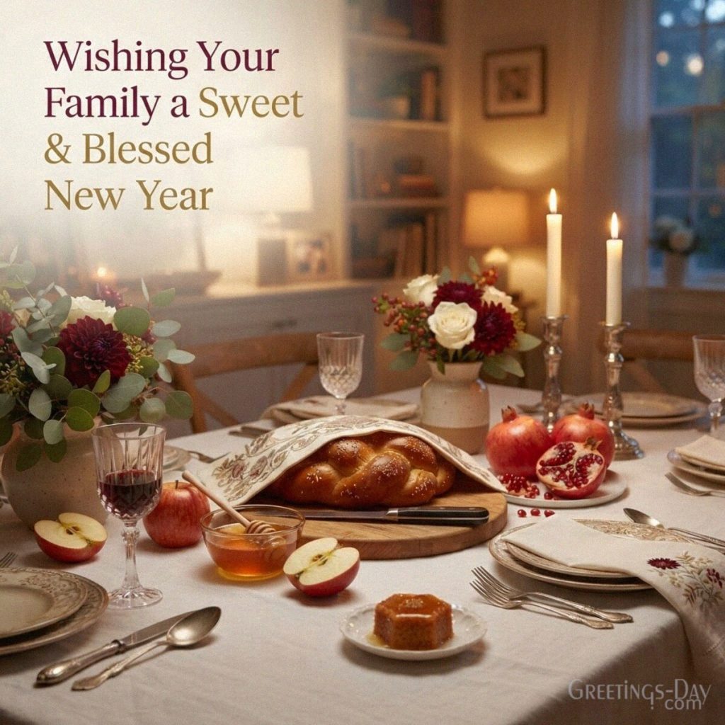 Sweet Rosh Hashanah family wishes with challah