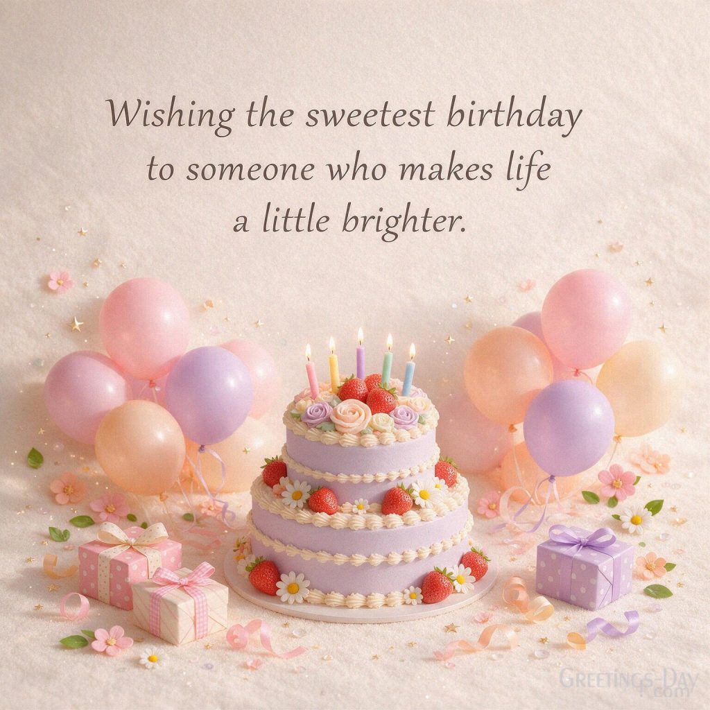 Sweet Happy Birthday Message image featuring “Wishing the sweetest birthday to someone who makes life a little brighter.” with the text 