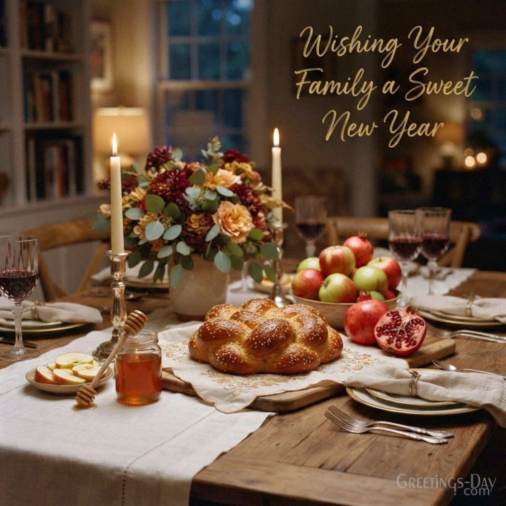 Rosh Hashanah family image with a festive table