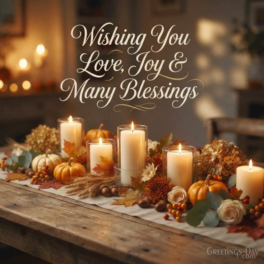 Beautiful Thanksgiving blessing card with glowing candles