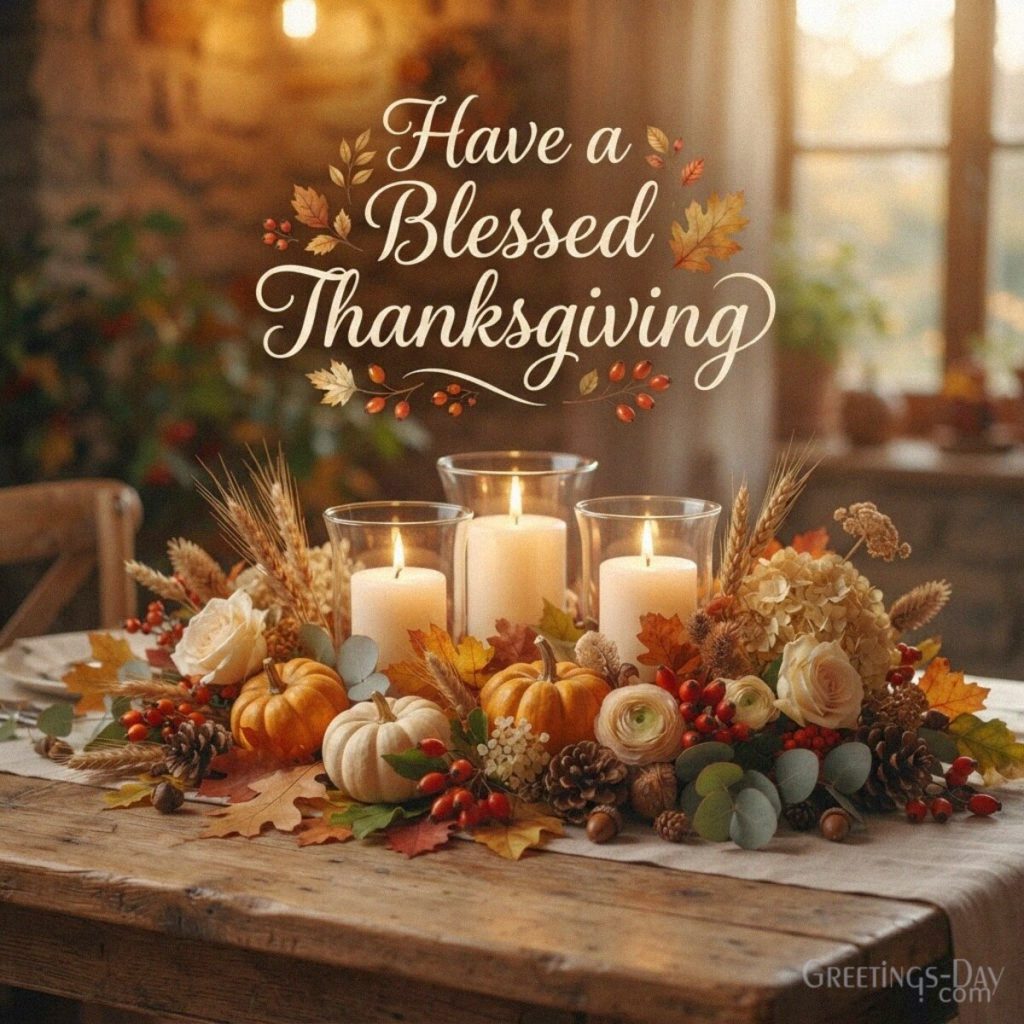 Thanksgiving blessings card with glowing candles