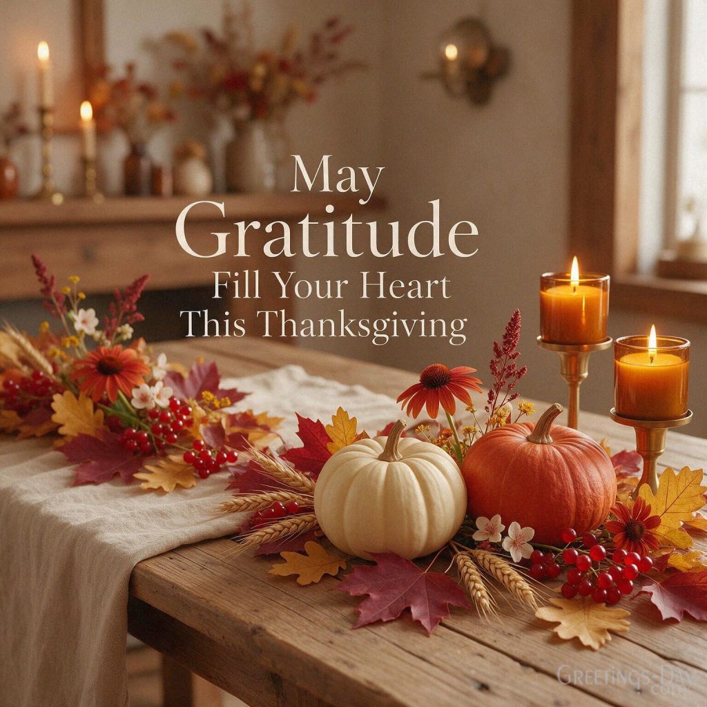Thanksgiving gratitude message with pumpkins