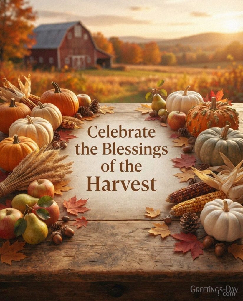 Thanksgiving harvest card with pumpkins