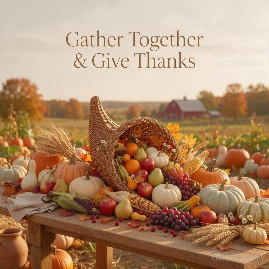 Traditional Thanksgiving harvest image with cornucopia