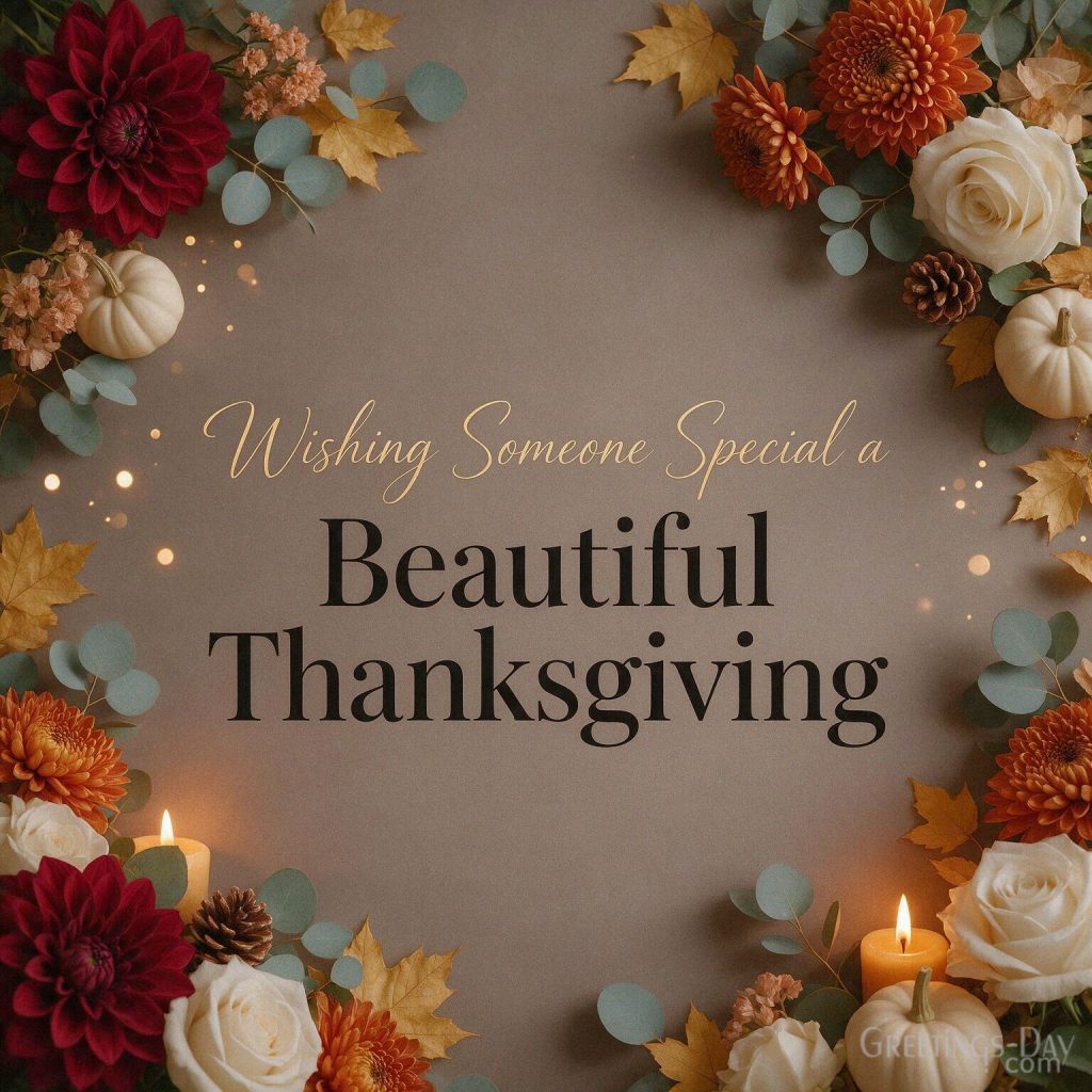 Thanksgiving wishes for someone special with elegant autumn flowers featuring “Wishing Someone Special a Beautiful Thanksgiving” with the text 