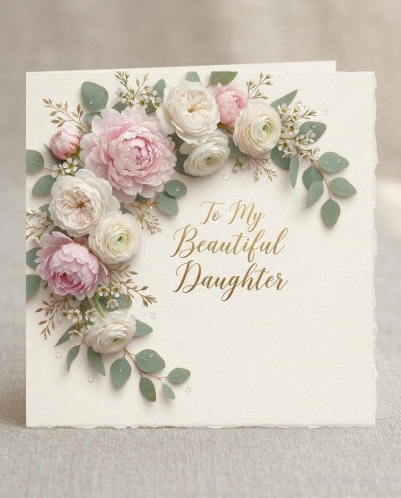 Beautiful daughter greeting card with soft flowers