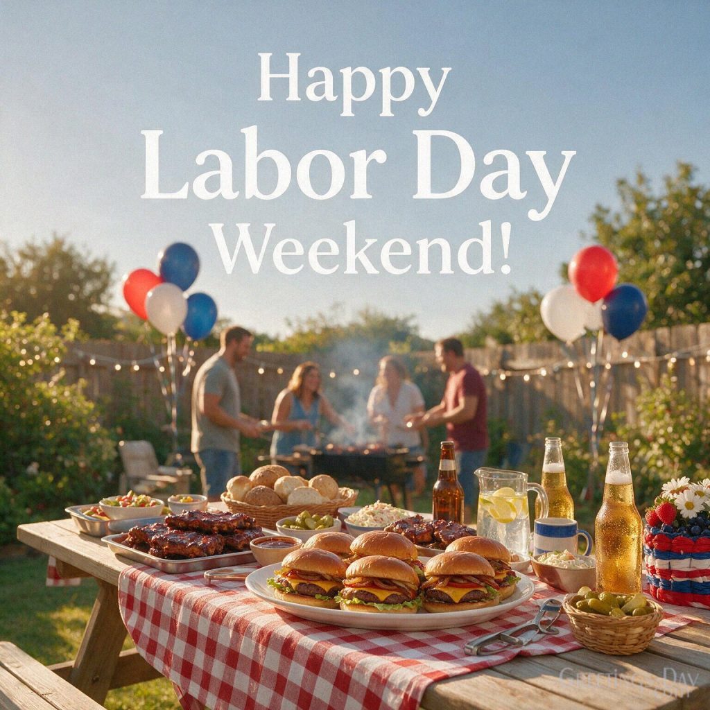Vintage Happy Labor Day card with American workers