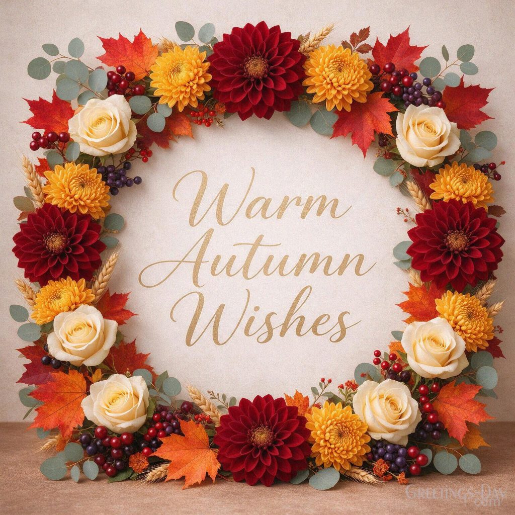 Warm Autumn Wishes card with dahlias