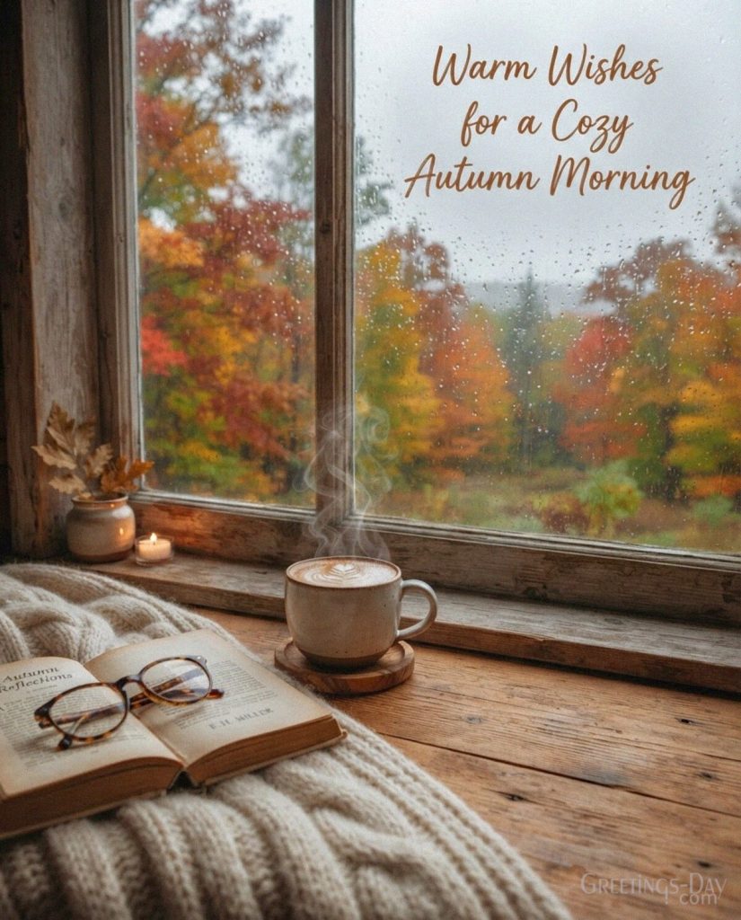 Cozy autumn morning image with coffee
