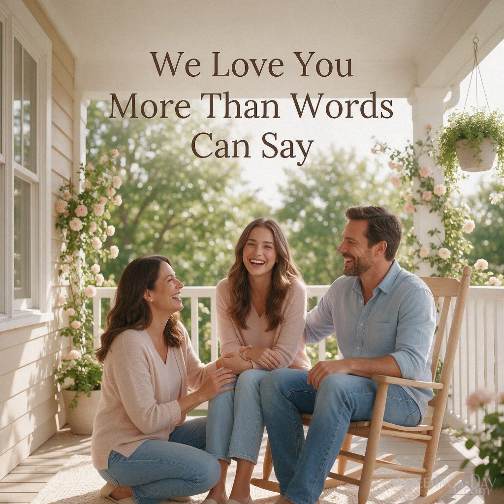 Loving National Daughters Day message reading “We Love You More Than Words Can Say” from Mom and Dad. with the text 