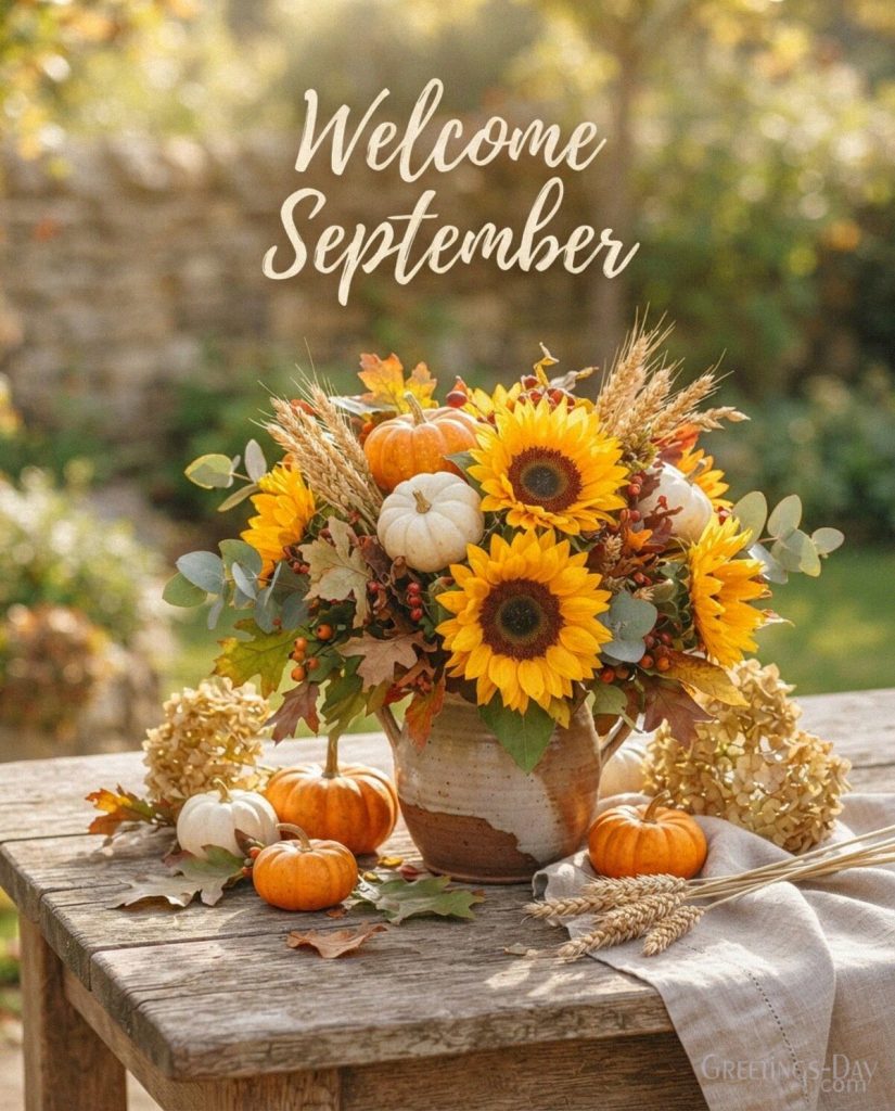 Welcome September picture with sunflowers