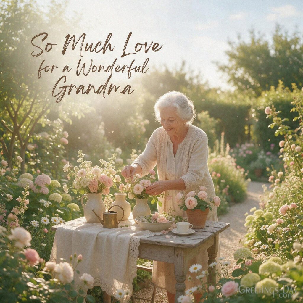 Grandparents Day image for a wonderful Grandma surrounded by roses and flowers with a heartfelt message of love with the text 