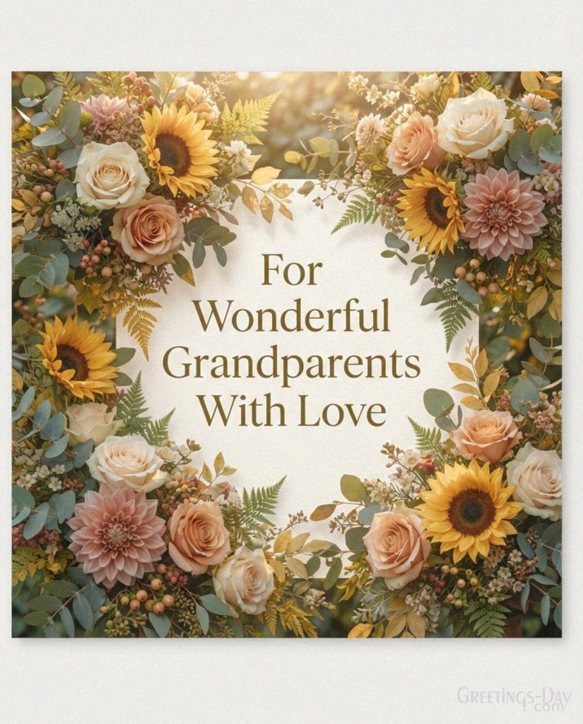 Beautiful Grandparents Day card for wonderful grandparents with colorful roses